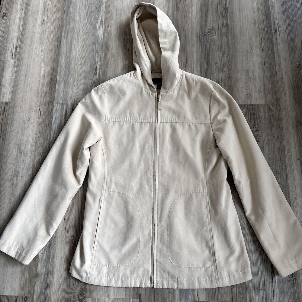 Jones New York Cream Suade Zip Up Hooded Jacket Size Small